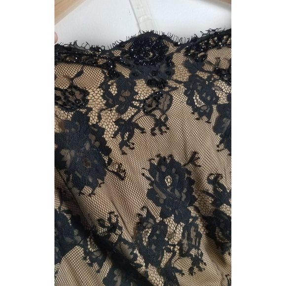 Tadashi Shoji Women's Sz. 4 Black Lace & Nude Off The Shoulder Long Evening Gown - Picture 3 of 10